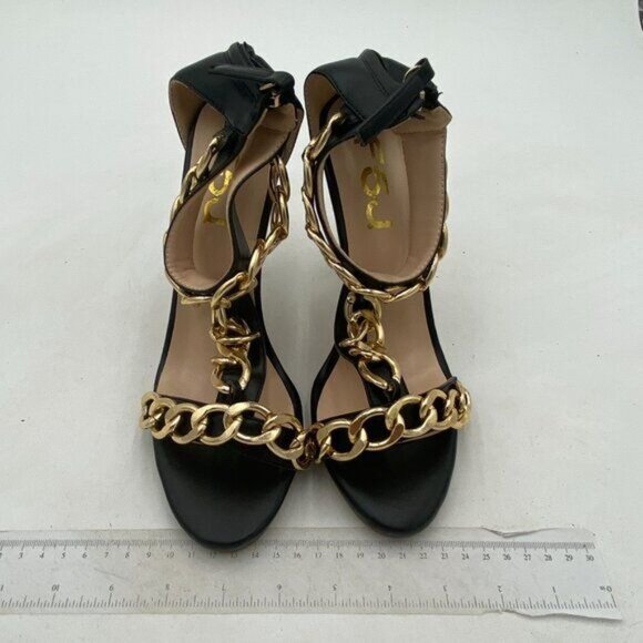 FSJ Women T-Straps High Heel Sandals Golden Chains Open Toe Ankle Straps - Picture 3 of 8